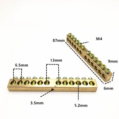 1pcs Copper terminal 6x9 brass zero ground connection row zero ground strip copper strip 8x12: 6x9 12P