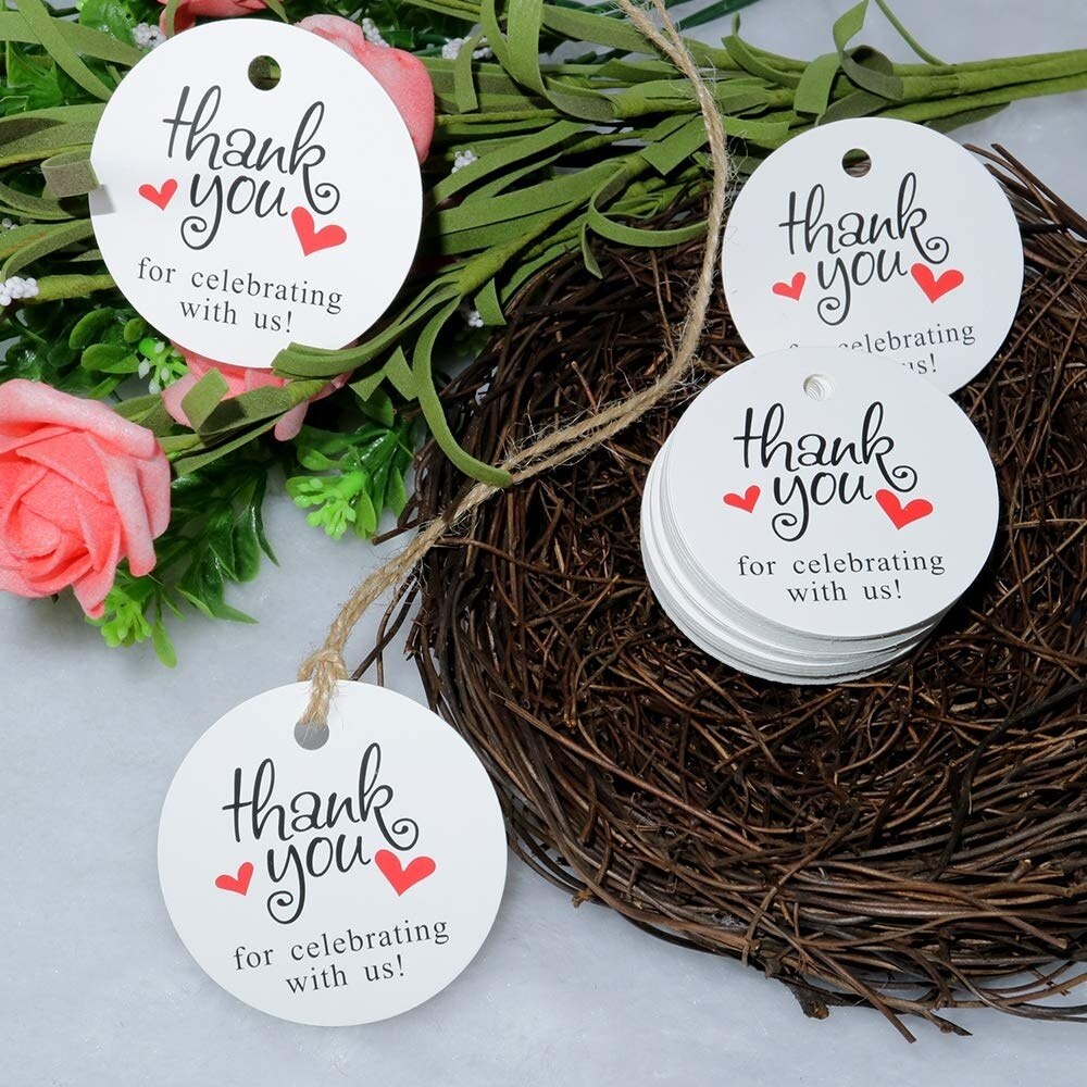 300 Stuks Dank U voor Vieren met Ons Tags voor Wedding Baby Shower Party Gunsten met 100 Voeten Jute Twine hang Prijskaartjes