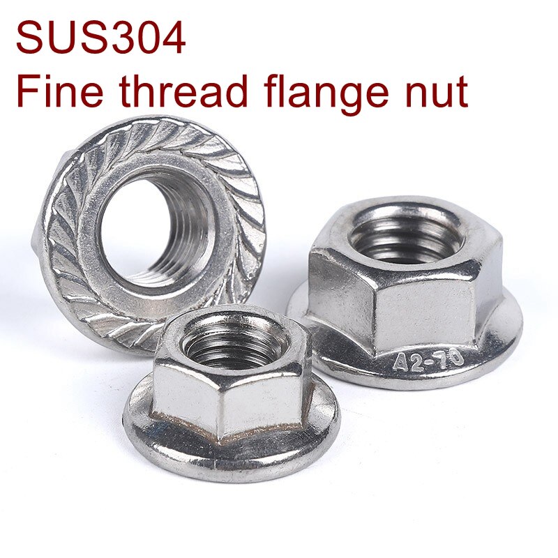 Rustfrit stål fin gevind flangemøtrik  m8*1.0 m10*1.0 m10*1.25 m12*1.25 m12*1.5 låsemøtrik sus 304 din 6923