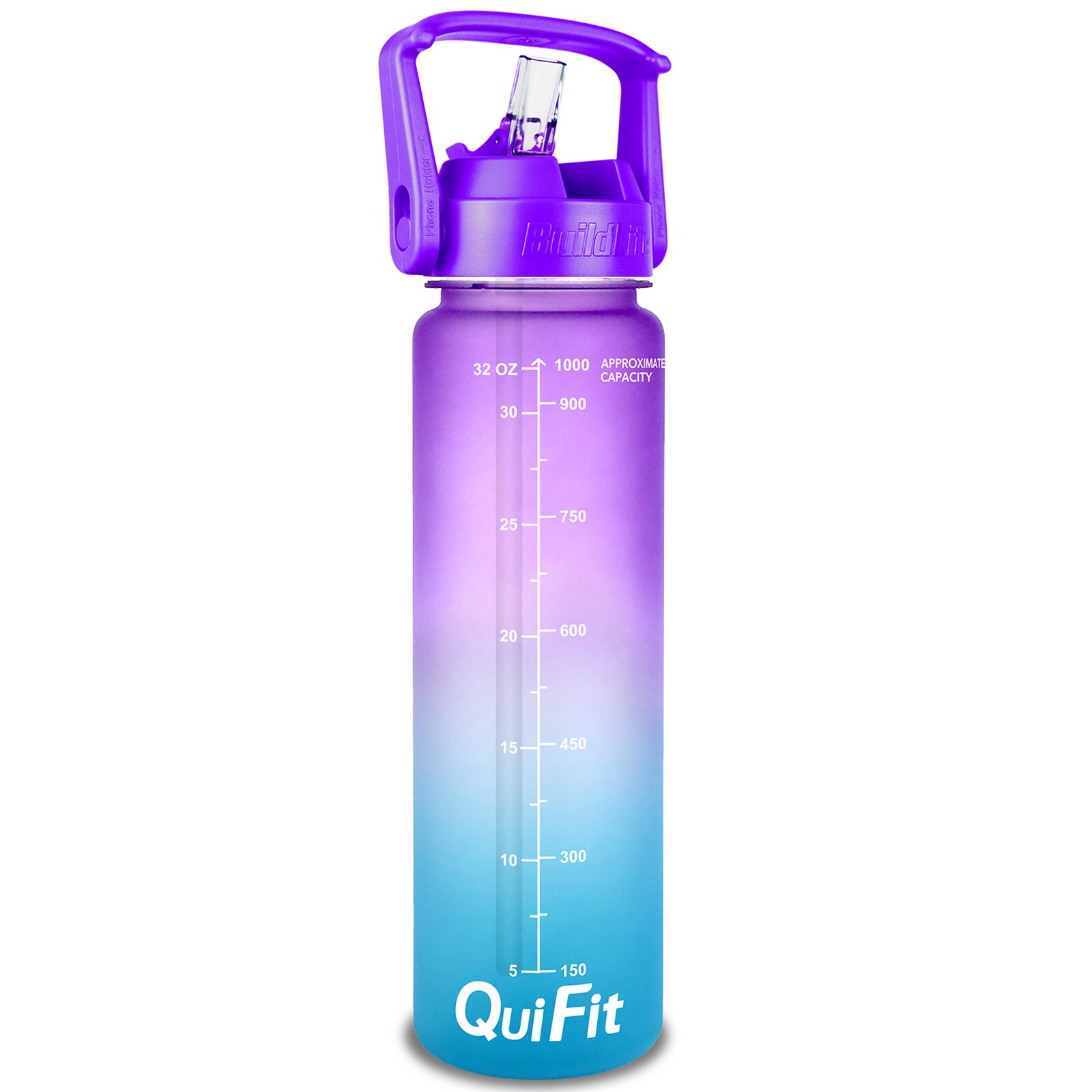 Quifit 1L 32oz Water Bottle With Straw Tritan BPA Free Sports Outdoor Camping Cup 32OZ Drinking Wide Mouth Leakproof: Purple-Blue