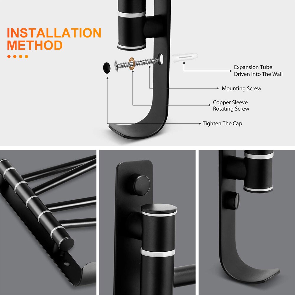 Toallero de baño con 3/barras 4/5 movibles, estante moderno Simple para accesorios de baño, color negro