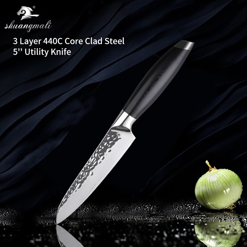 Utility Home Kitchen Knife Set 440C Forged Stainless Steel Chef Knives Set Slicing Paring Steak Chinese Cleaver Chef Knife Set: 5 Inch Utility Knife