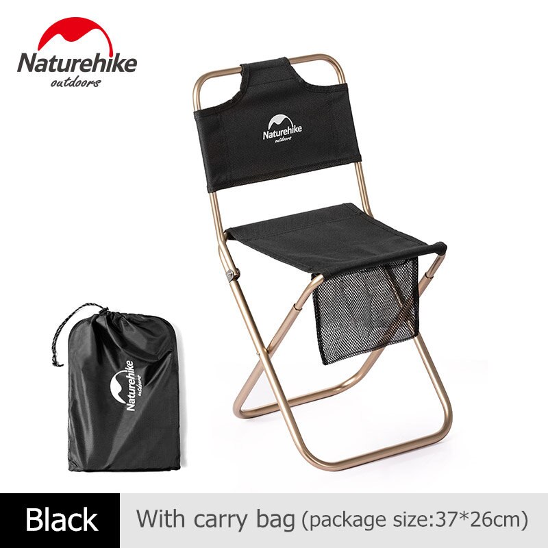 Naturehike campingstol udendørs fiskestol ryglæn picnic stol bærbar aluminium folde letvægts høj ryg strandstol: Sort