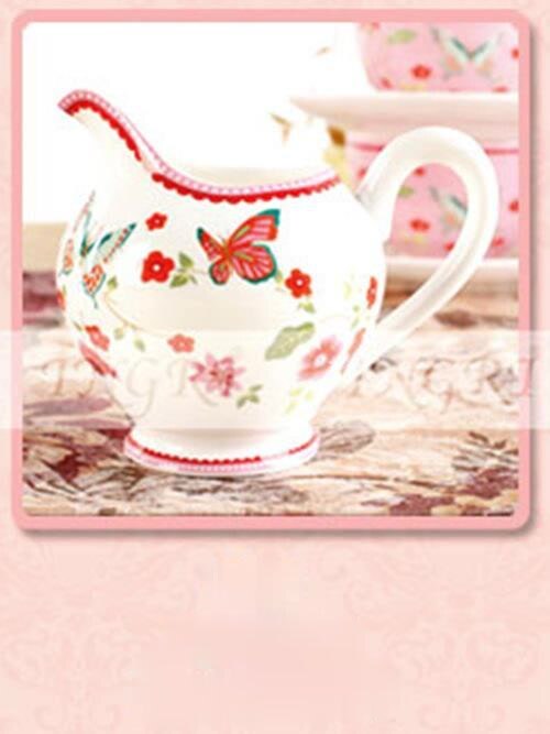 Pink Kawaii Bone China Coffee Cup Rose Garden European Style Sugar Bowl Kettle Cute Couple Cups Saucers Tea Mug Set Kitchen: Milk jug