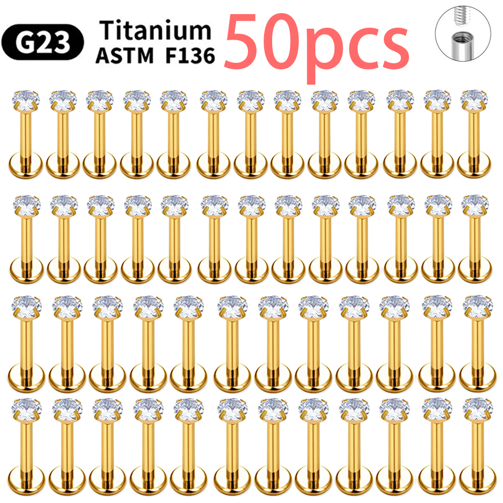 5/50 Uds G23 Ttianium Piercing Labret labio Stud 16G hilo interno pendiente oreja Nasal clavo Tragus cartílago hélice Daith cuerpo
