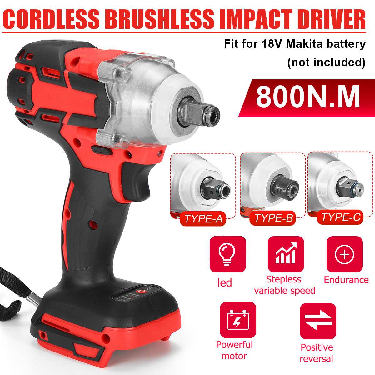 18V 880N.m Electric Wrench Speed Cordless Impact Wrench Power Tool Screwdriver Rechargable Drill Driver LED For Makita Battery