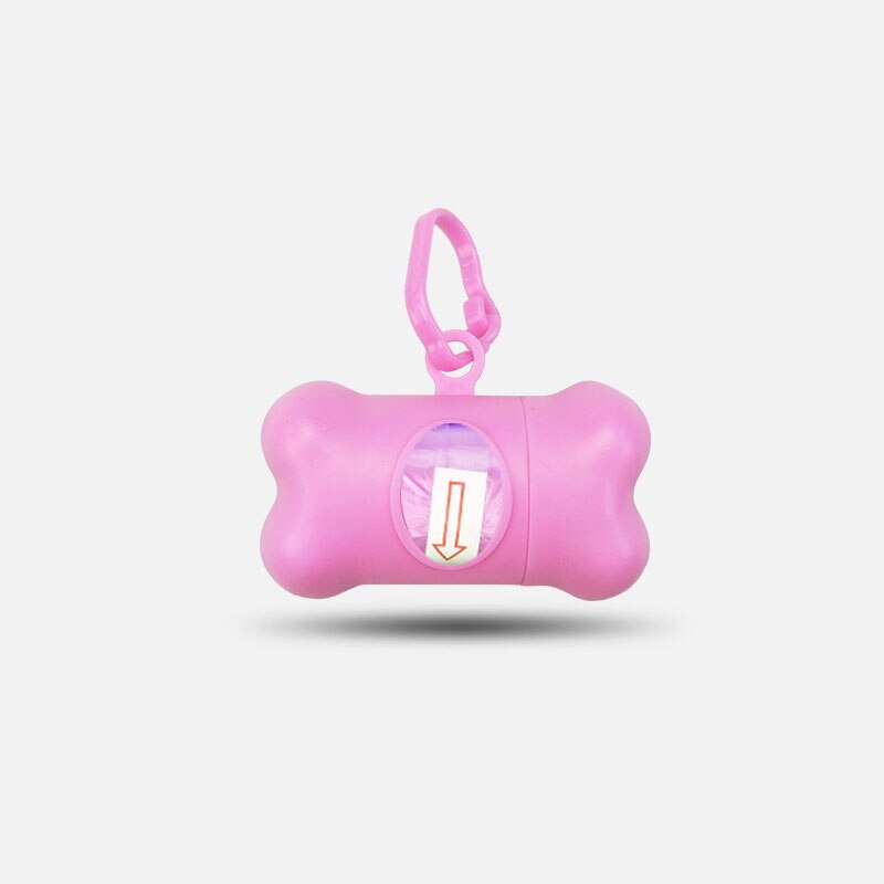 Pet Pooper scooper Bag Set Garbage Carrier Holder Pet Dog Bone Shape Trash Dispenser Storage Box for dogs cats: Pink