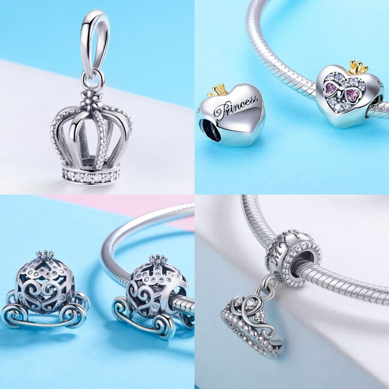 Breloque BISAER en Argent Sterling - Couronne Princesse, Robe, Château - pour Bracelets