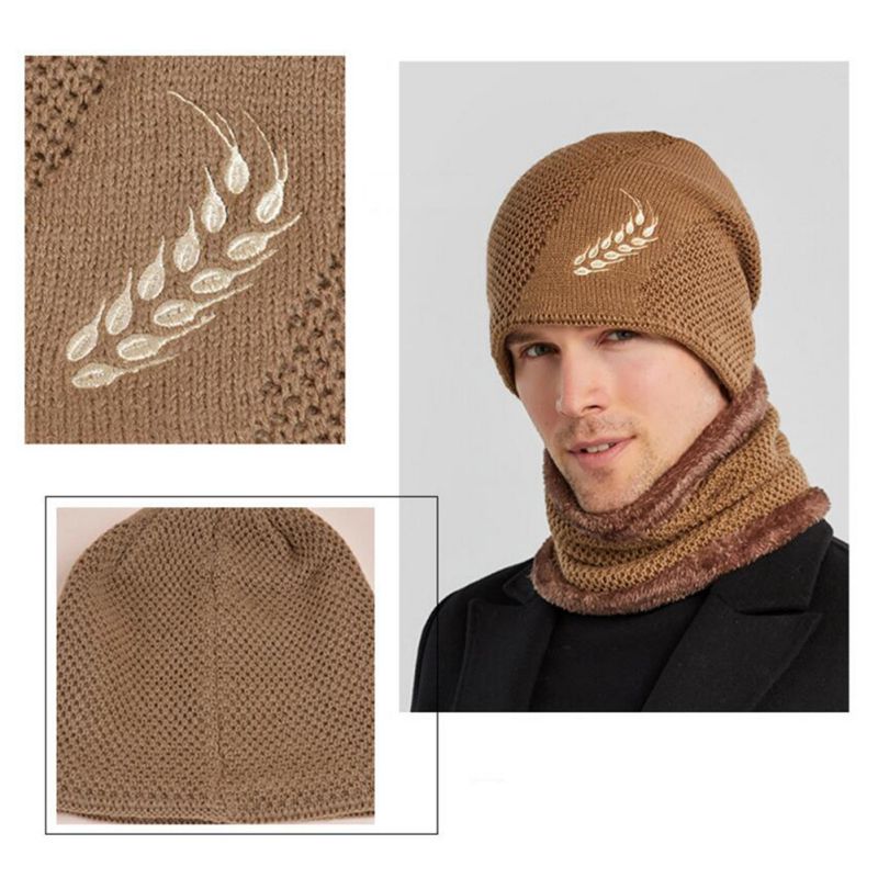 Gorro de punto para hombre de Otoño Invierno, conjunto de bufanda, gorro más cálido, grueso, térmico, mullido, cálido gorro de senderismo, gorros, gorro