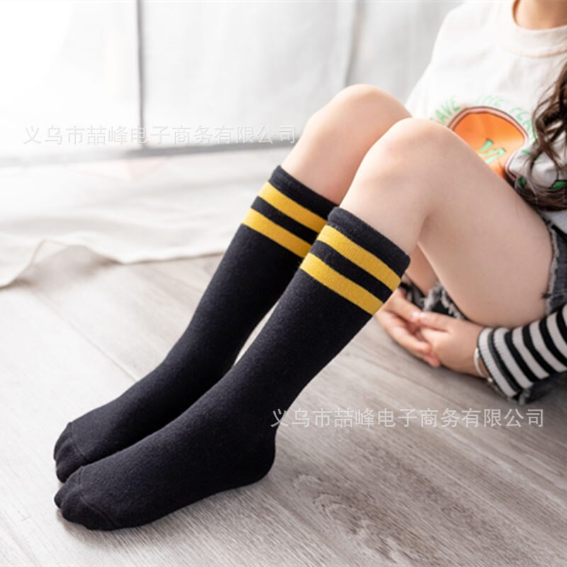 1-6y enfants genou chaussettes hautes pour bébé filles garçons football rayé chaussettes peigne coton: black / 4-6T