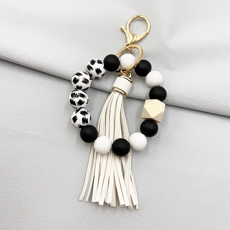 Llavero con cuentas de silicona para hombre y mujer, pulsera con cuentas y borlas para colgar carteras: Verde