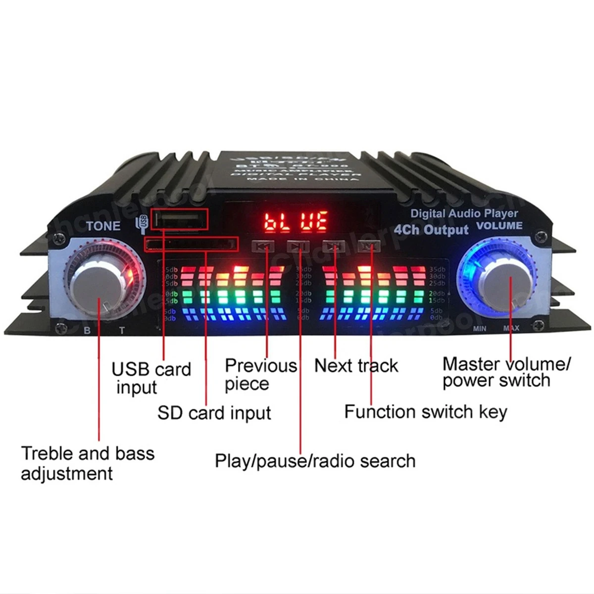 1600W moc szczytowa wzmacniacz dźwięku HiFi cyfrowy 4-kanałowy wzmacniacz audio Bluetooth odtwarzacz karaoke radio FM obsługa pilota