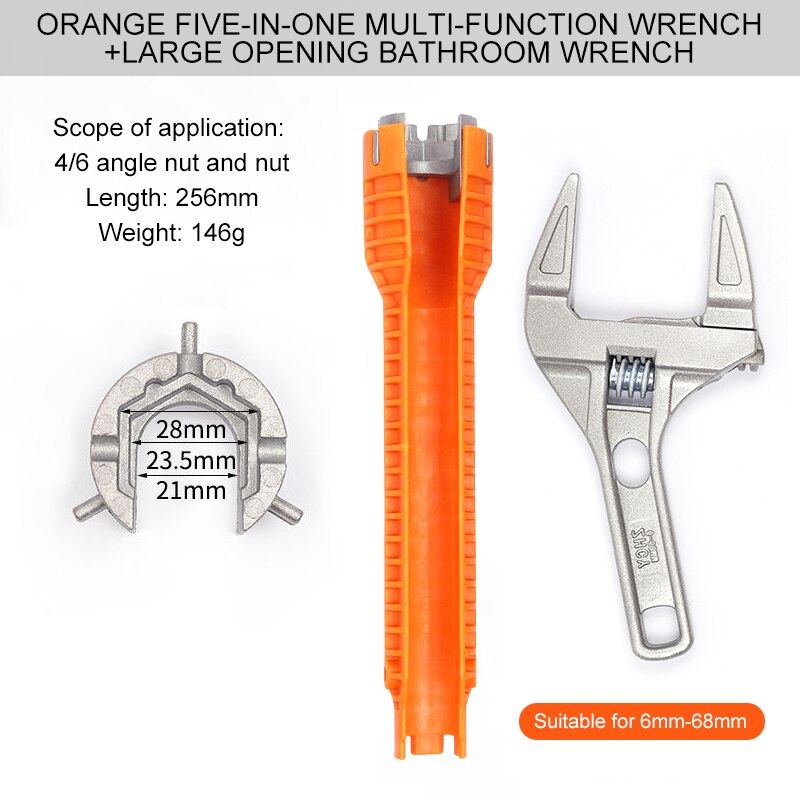 Bathroom wrench faucet installation tool multifunctional household plumbing kitchen faucet repair and removal tool: Orange wrench set