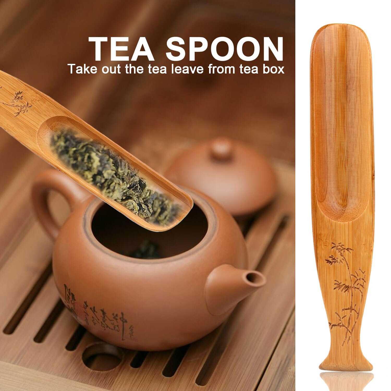 5 stk / sæt klassisk te tilbehør te scoop nåle digger te klip af te håndlavet naturlig bambus kinesisk stil med kasse