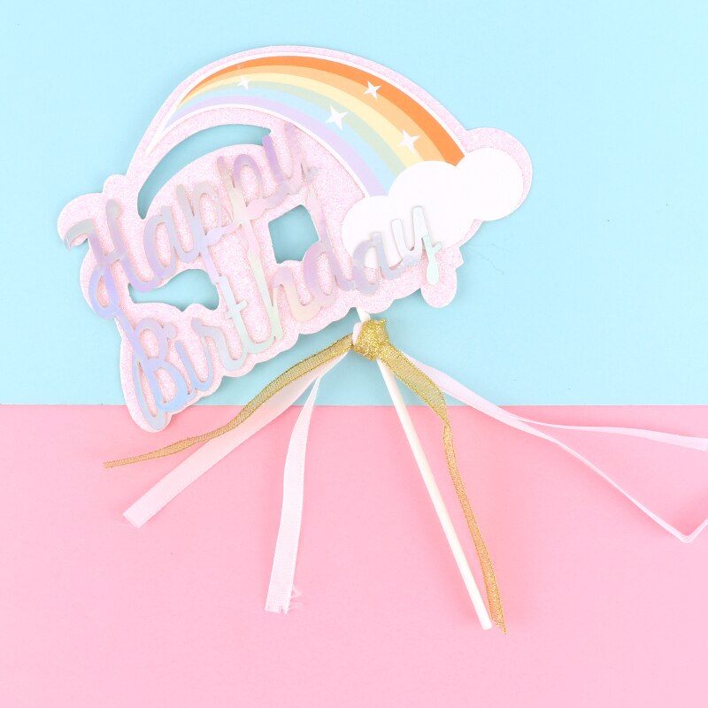 Cakelove Happy Birthday Cake Topper Cute Rainbow star sun Cloud Happy Birthday Cake Topper Flag Party Dessert Decoration Flags: rainbow 6