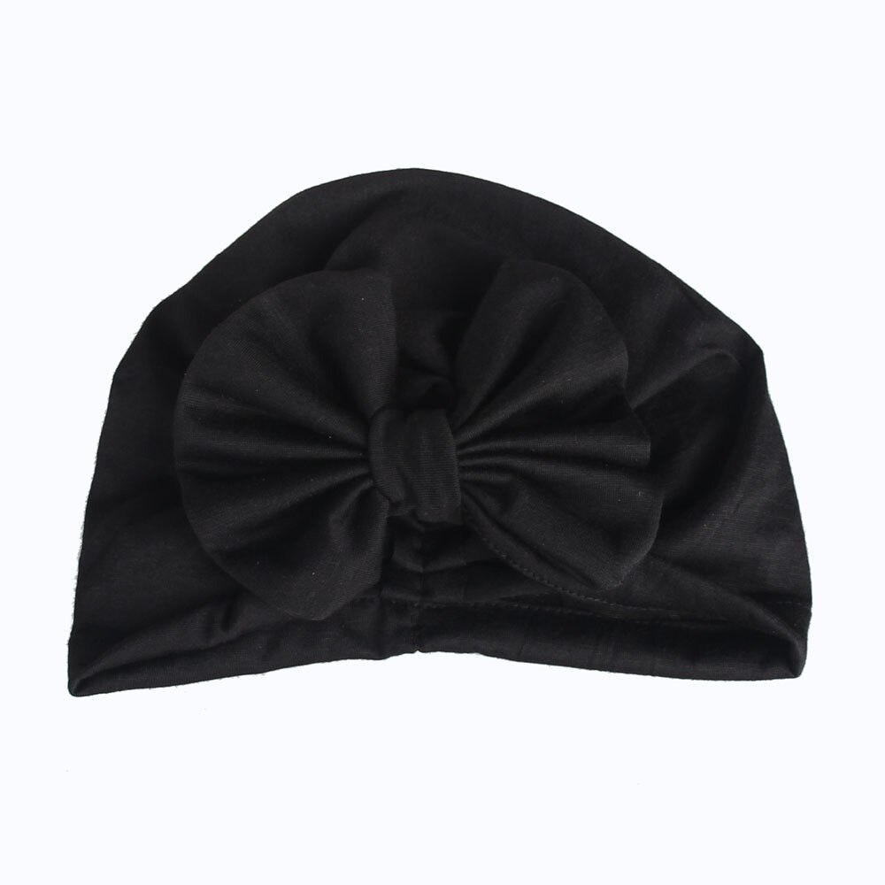 PUDCOCO Mädchen Jungen Baby Kind Bowknot Einfarbig Stretchy Turban Casual Hut Haar Kopf Wrap Kappe: Black