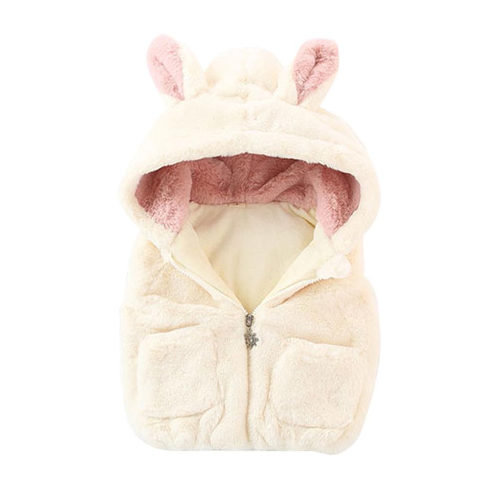 Baby Jongens Meisjes Kleding Vest Warm Winter Baby Vest Mouwloze Jas Cartoon Fleece Konijn Oor Bovenkleding Vest: WHITE / 20M
