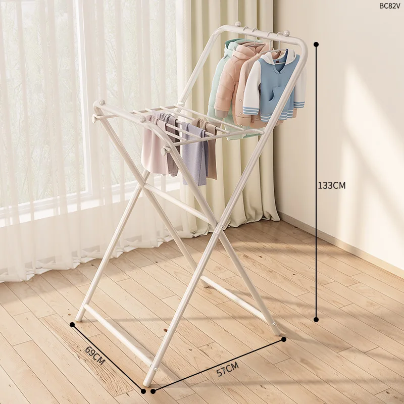 Clothes Drying Rack Floor-to-ceiling Household Folding Indoor Clothes Hanging Rack Balcony Dormitory Cool Clothes Pole: Dark Khaki