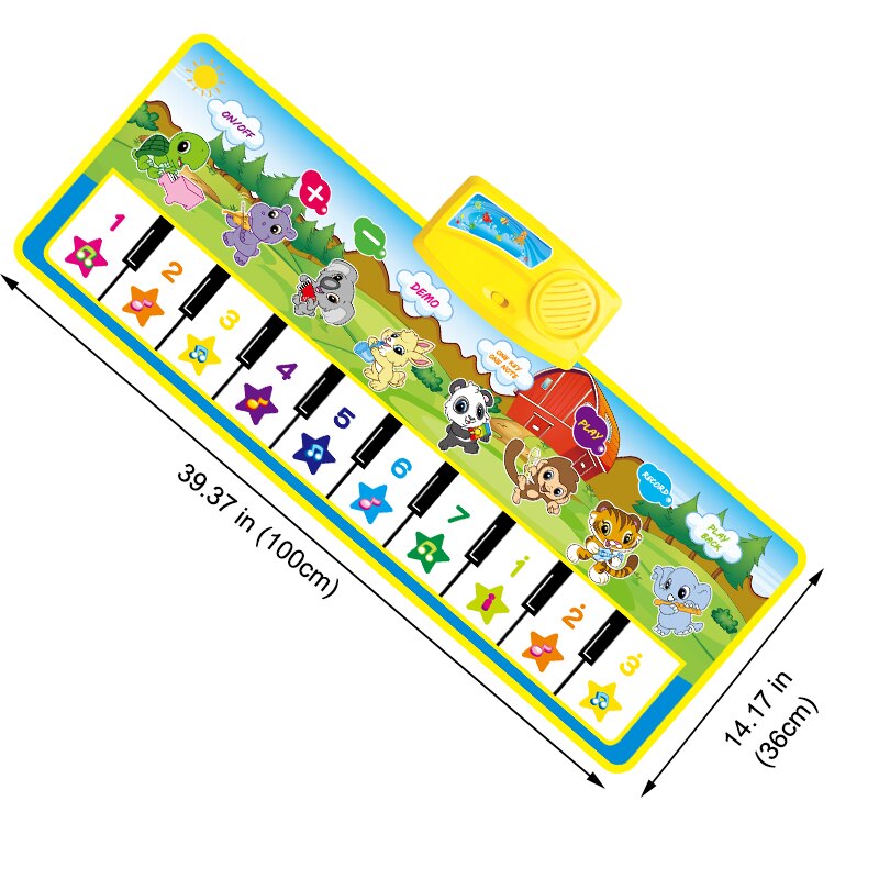 Baby musikmåtte elektronisk musik tæppe & sjov dyrelyd klaverspil tæppe pædagogisk instrument legetøj fødselsdag for børn: C 100 x 36cm