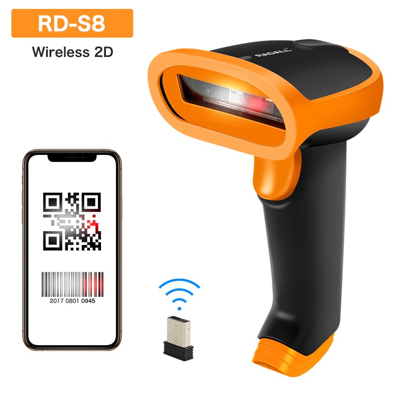 Radall Draadloze Barcode Scanner Wired 1D/2D Qr Code Reader Voor Inventaris Pos Terminal Pc Mac: RD-S8 Wireless 2D