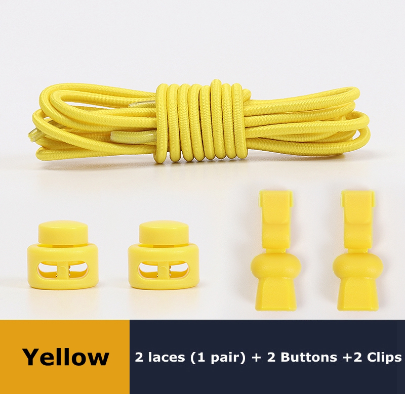 No Tie Shoelaces Round Elastic Shoe Laces Plastic Snap Lock Suitable For All Shoes Adult Children Walking Sports Lazy Lace: Yellow