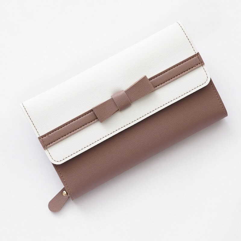 Ladies Clutch Zip Wallet Women Coin Purse Bow Magnetic Buckle Multi-Capacity Long Wallet For Females Girls Small Fresh: Pink apricot