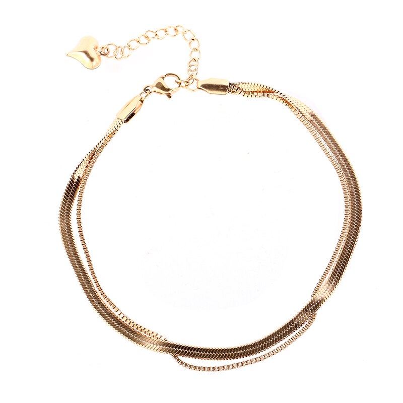 YUN RUO Dubbele Laag Snake Chain Enkelband Mode Rose Gouden Kleur Chic Vrouw Titanium Stalen Sieraden Nooit Vervagen