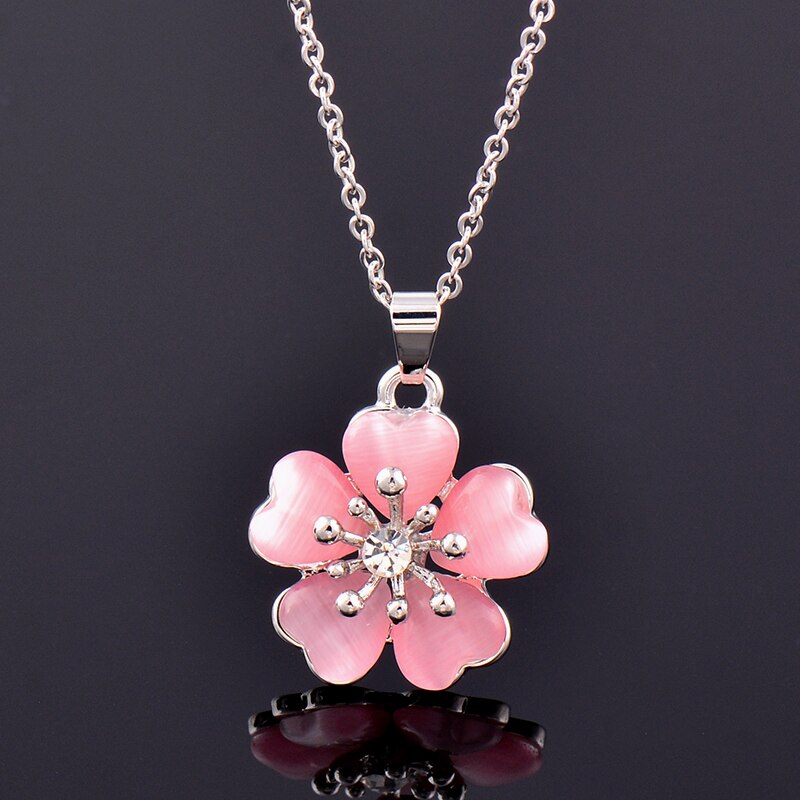 Sinleery moda sólida opala ameixa flor pingente colar rosa ouro cor jóias de casamento para mulher menina bijoux femme xl260 ssb: pink opal