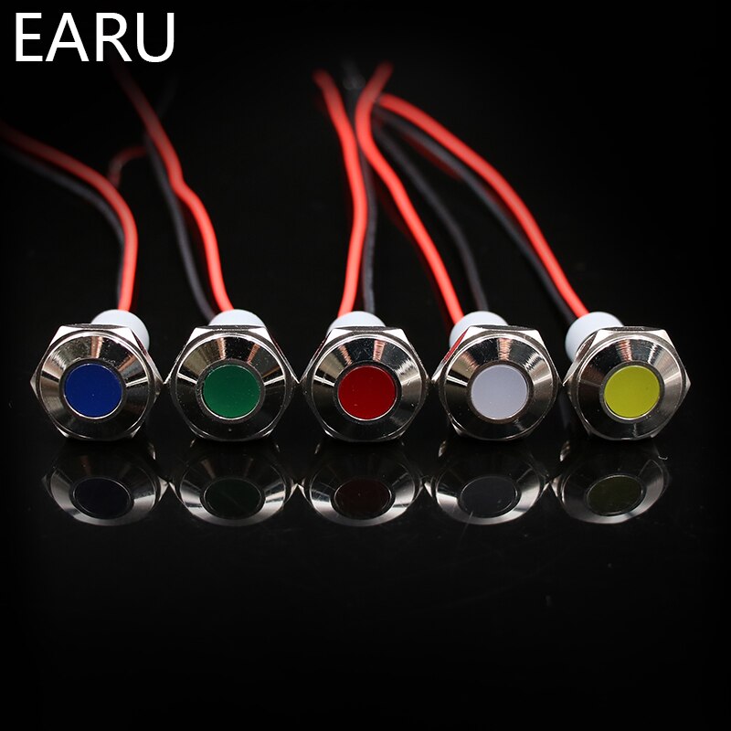 14mm IP67 Waterproof LED Metal Warning Indicator Light Pilot Signal Lamp + Wire 3V 5V 6V 12V 24V 110V 220v Red Yellow Blue Green