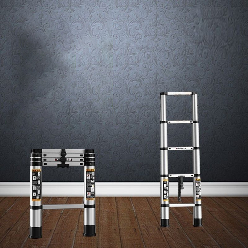 Portable Stainless Steel Telescoping Ladder, Multi-Function Extendable Adjustable Step Ladder Ideal for Home and Garden Use: Brown