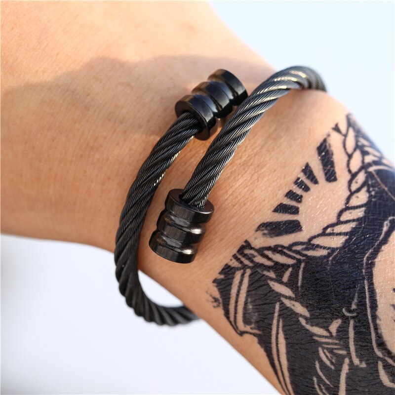 Pulsera de acero inoxidable estilo Hip Hop para hombre, brazalete abierto Ajustable de titanio, joyería, estilo Punk, ombré