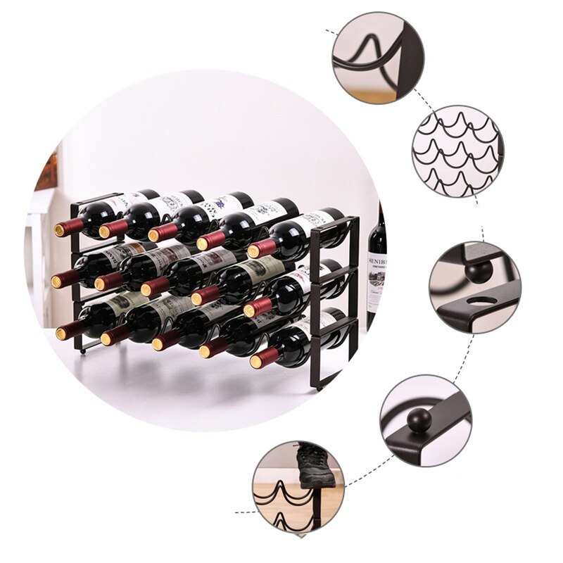 Estante de vino de hierro forjado de acero inoxidable Superimposable de estilo europeo, estante para botellas de vino para el hogar, decoración del gabinete del vino