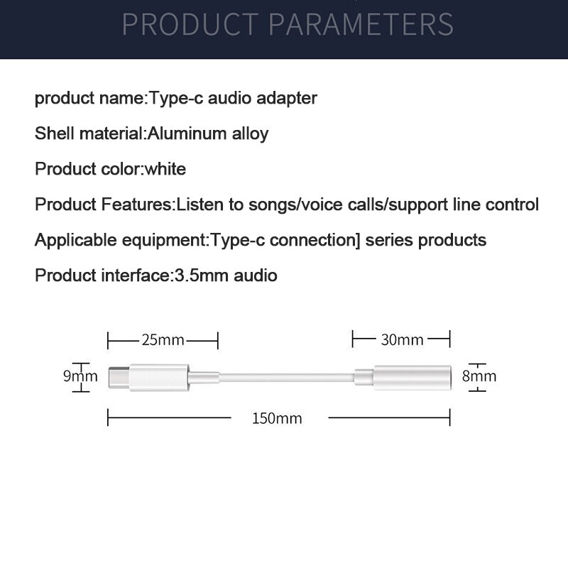 Type C 3.5 Jack Earphone USB C to 3.5mm AUX Headphones Adapter Audio cable