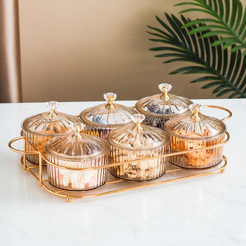 Platos de postre, bandeja de Metal para decoración con tapa, platos redondos de frutas secas, bandejas para servir alimentos con cubierta, Bol de frutas y aperitivos: Brown 6 grids