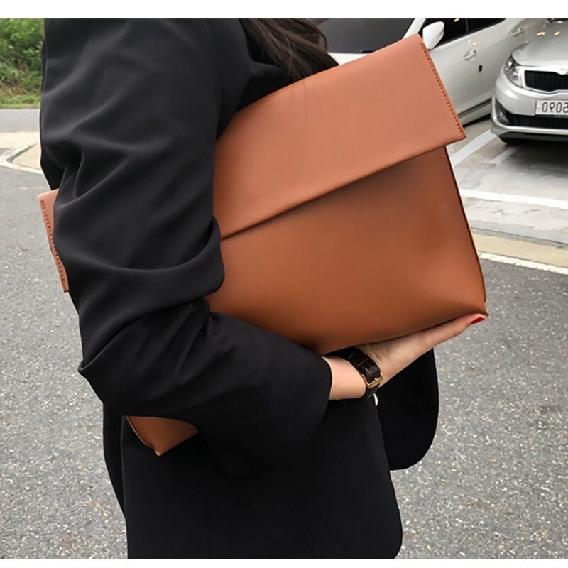 Mode Vrouwen Mannen OL Aktetas Luxe Handtassen Envelop Grote Clutch Portemonnee Tassen Lederen Soild Bruin Zwart Rood