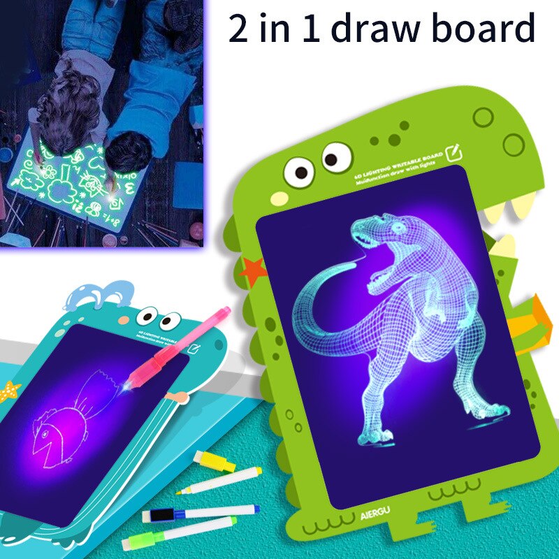 Writing Magic Drawing Board Set Educational Led Tablet Night Light Children Funny Toys Kids Russian Language Noctilucent