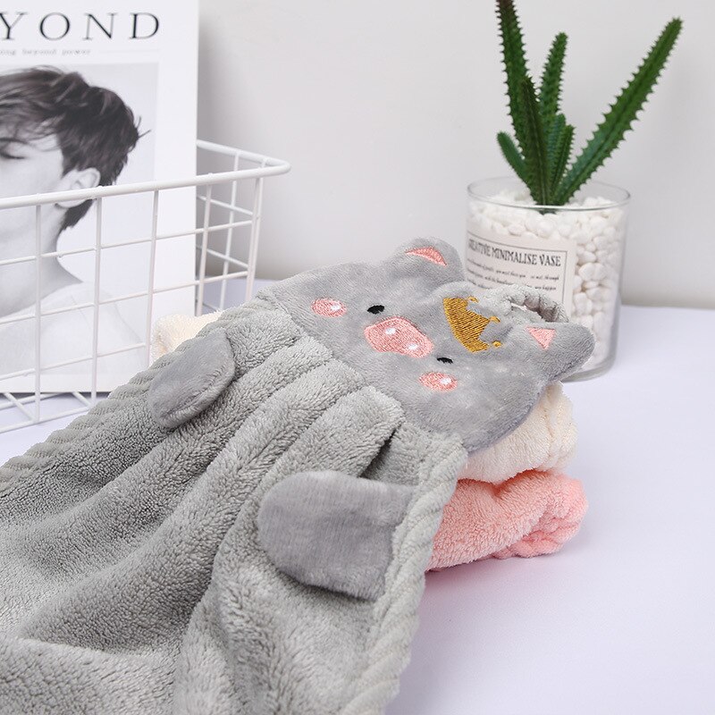 1Pcs Hand Towel Korean Style Handkerchief Wall Mounted Cartoon Pig Kitchen Supplies Soft for Household Embroidery