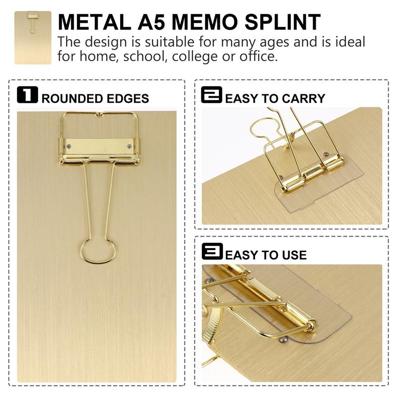 1pc A5 Paper Clipboard Stainless Steel Writing Pad Paper Holder Menu Stand