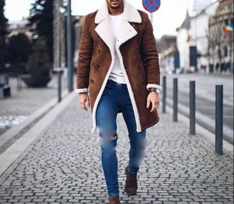 Trench-Coat en fausse fourrure pour homme, veste chaude et épaisse, pardessus Long, vêtements d'extérieur, à boutons, grande taille, hiver