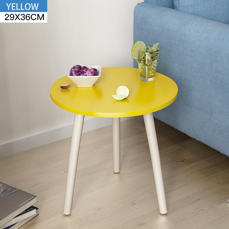 2 Lagen Nordic Hout Ronde Salontafel Vuile Storage Tafel Thee Fruit Snack Service Plaat Lade Bed Woonkamer Sofa side Bureau: Yellow 29x36