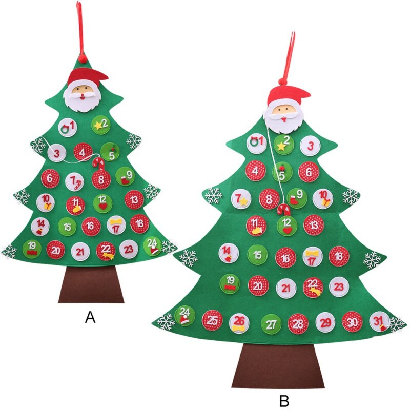 Christmas Hanging Ornaments Wall Window Hanging Decoration Xmas Tree Shape Unique Non-woven Countdown Advent Calendar