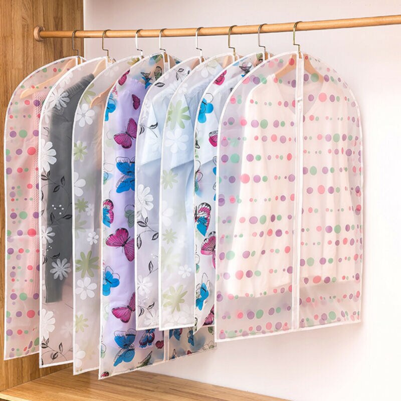 Transparent Large Hanging Suit Printed Dress Coat Garment Dust Proof Storage Zip Travel Carrier Bag Clothes Cover Hanger Protect