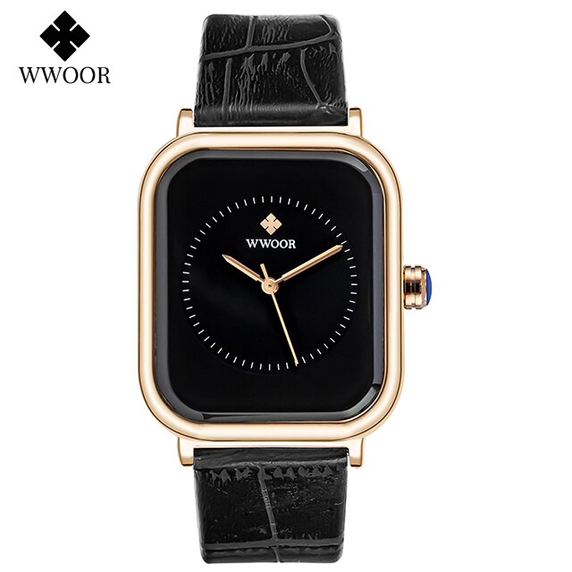 WWOOR-Relojes de pulsera para mujer, de cuarzo, Cuadrado dorado, rosa, deportivo, resistente al agua,: black