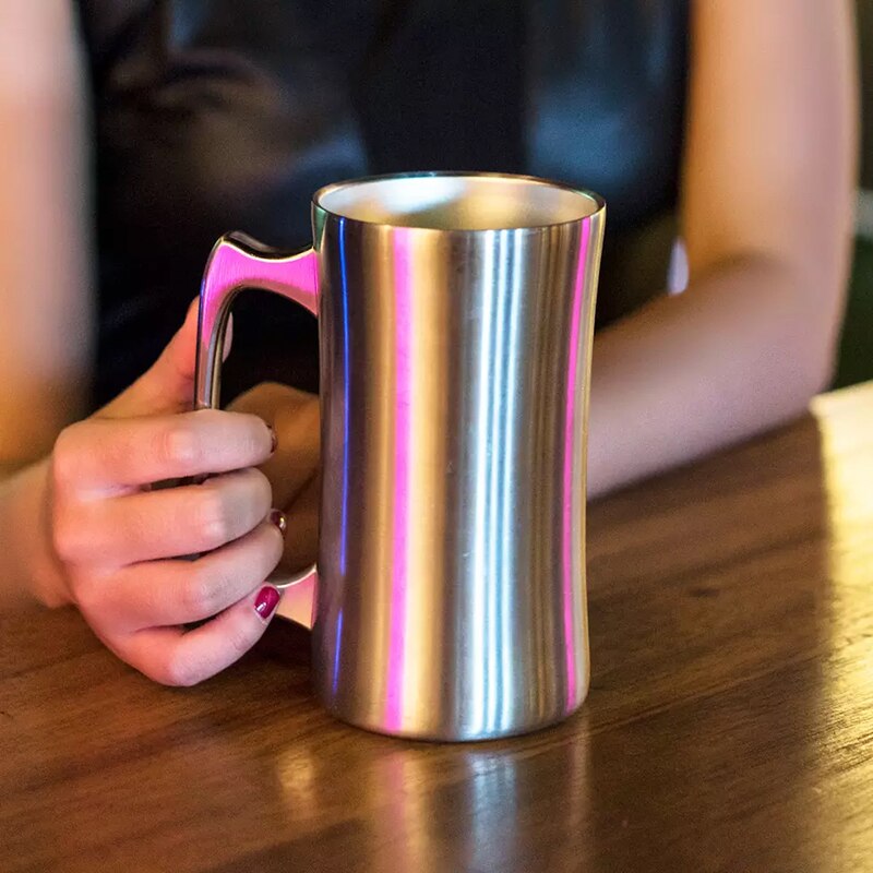 Taza aislante de acero inoxidable con tapa, vaso grande de 20oz, doble pared, vaso con mango, vaso térmico para cerveza