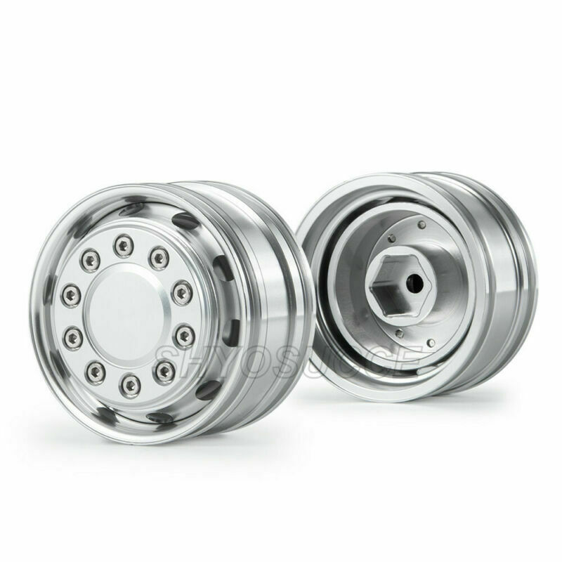 SHYOSUCCE 2Pcs Alloy 10 Spoke Front Wheel Rim Hub For 1/14 Tamiya Trailer Tractor RC Car