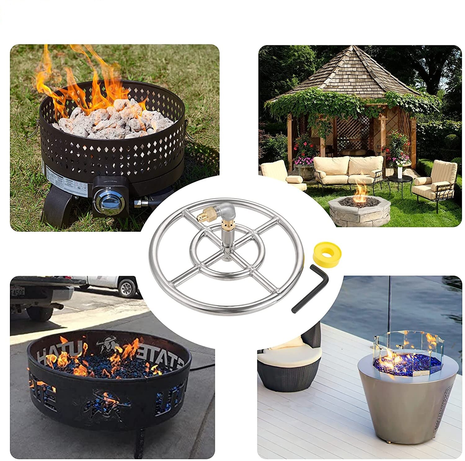 12 Inch 304 Stainless Steel Gas Propane Fire Pit Ring Burner with 159K BTU Valve 2-Rings for Gas/Propane/NG Fire Pit Parts Kit