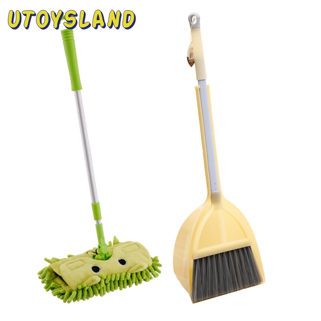 Kit d'outils de nettoyage de ménage pour enfants avec balai de vadrouille pelle à poussière dessin animé jouet pour enfants jeu de nettoyage jouets-jaune citron + vert