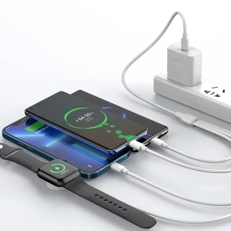 4 in 1 magnetisk trådlös laddare usb typ c pd-laddningskabel snabb klocka för iphone 14 / android apple watch iwatch 1-9 ultra se