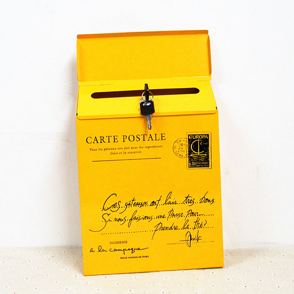 Husstand brevkasse vintage vægmonteret postkasse postkasse med jernlås indendørs havedekorationer postpost avisæske: Gul