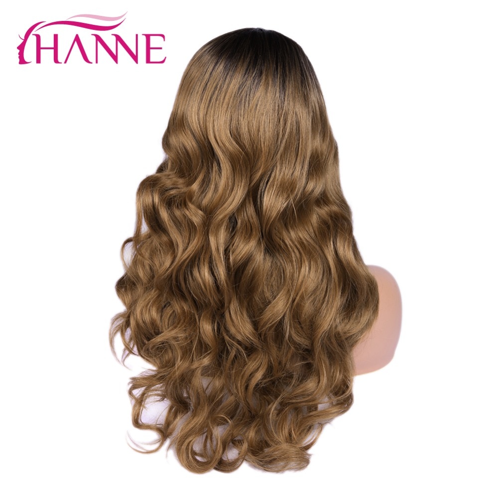 HANNE-perruque Lace Front Wig synthétique 26 pouces | Perruque naturelle longue et ondulée brune ombrée pour femmes, perruque afro-américaine